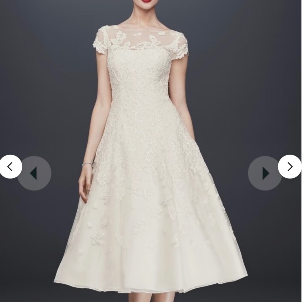 Oleg Cassini Tea length Wedding Dress Size 10